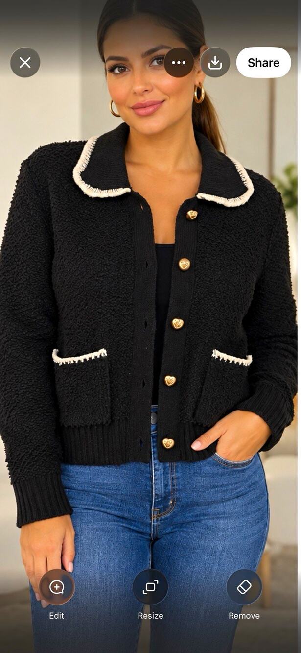 Truth by Republic Women’s Black Knit Cardigan Sweater Gold Buttons Pockets XL